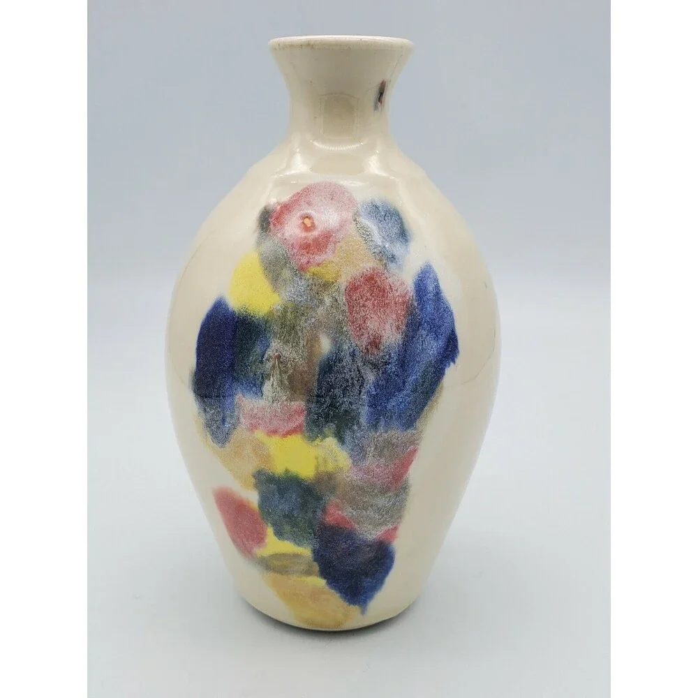 JWC Pottery Vase Multi-Colored Glaze Marked J.W.C. Beautiful!!! Colorful!!